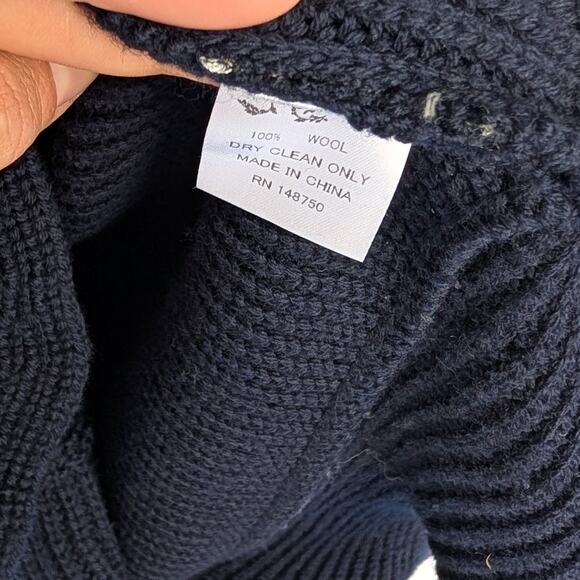 SEA Navy Ruffle Ribbed Wrap Wool Short Sleeve Sweater Top, size S - Picture 4 of 7